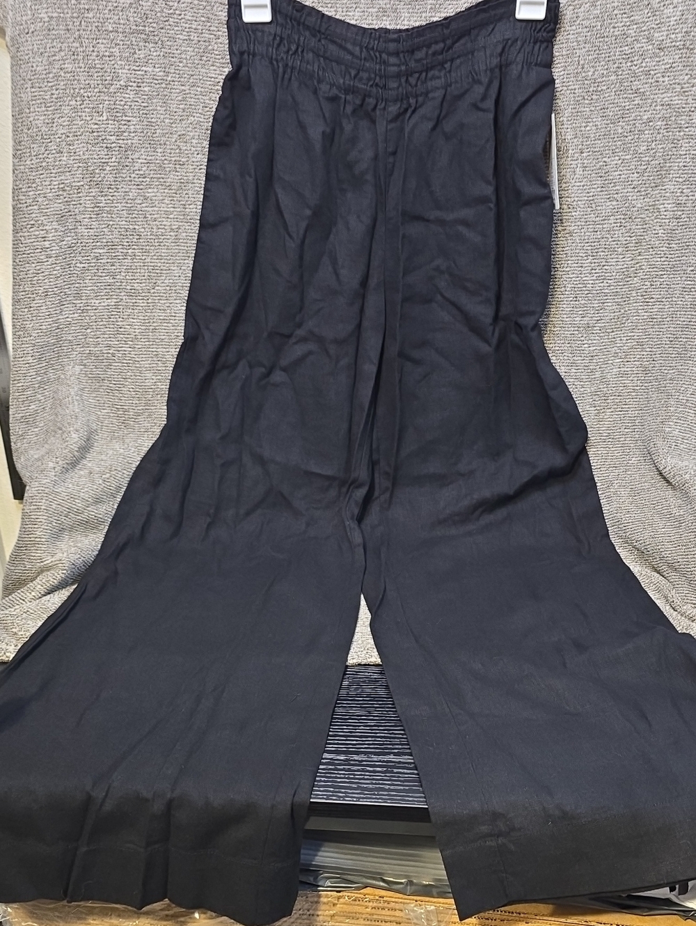 a new day Black Linen Wide-Leg Elastic Waist Pants
